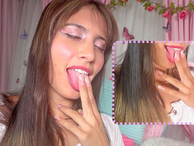 A provocation with a playful face, fin**rs, and lots of saliva.