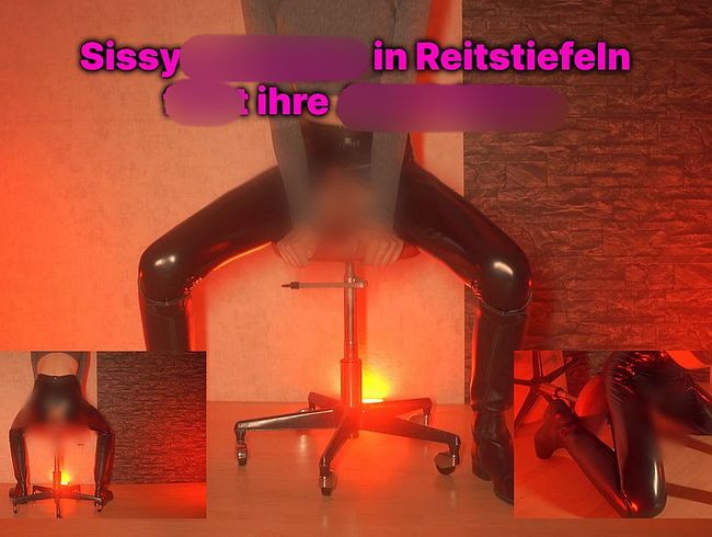 Sissyschlampe in Reitstiefeln fi**t ihre ars**fo**e mit zerrissener glanz Leggings